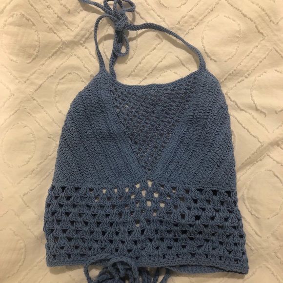 BLUE KNIT HALTER TOP - Picture 1 of 2